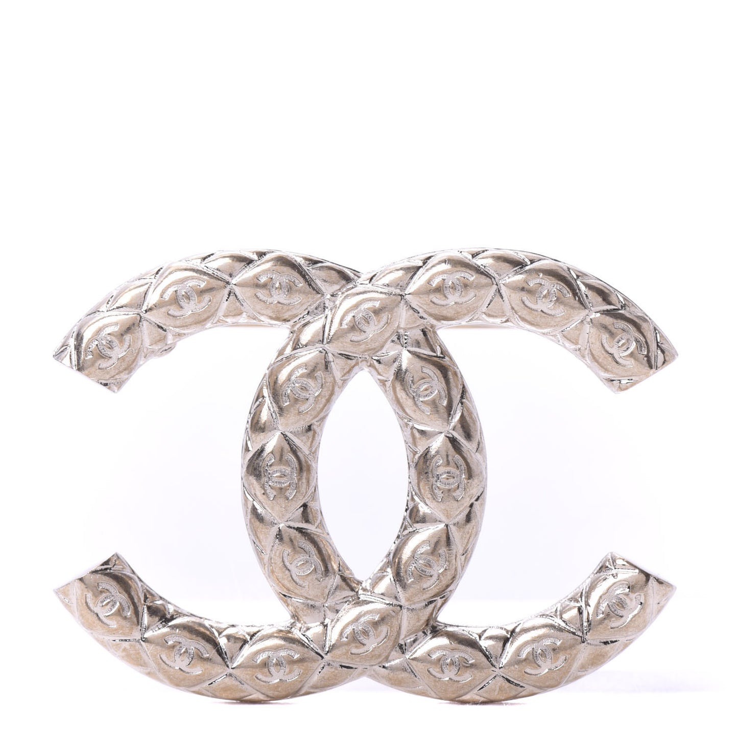 Metal CC Diamond Quilted Brooch Light Gold