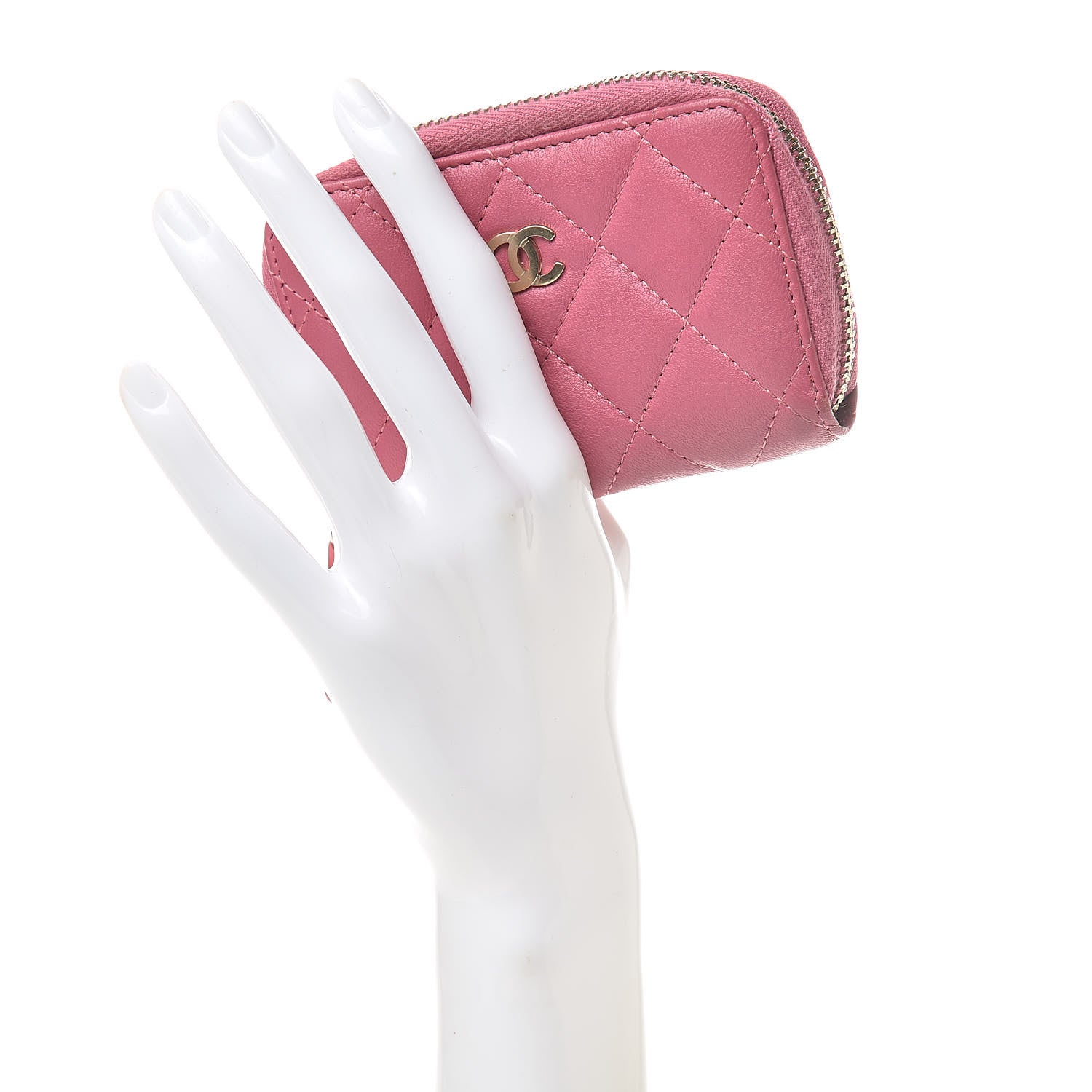 Chanel Lambskin Quilted Zip Around Coin Purse Wallet Pink 2 of 10