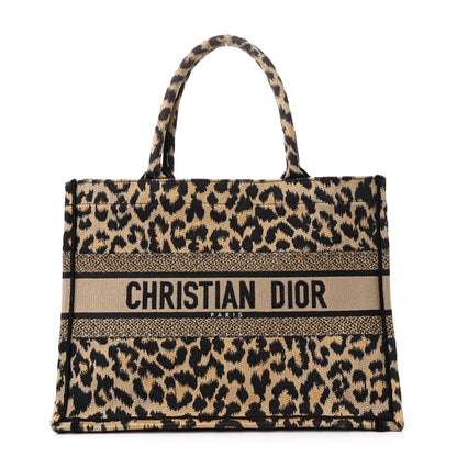 Christian Dior Canvas Mizza Embroidered Medium Leopard Book Tote Beige 1 of 12