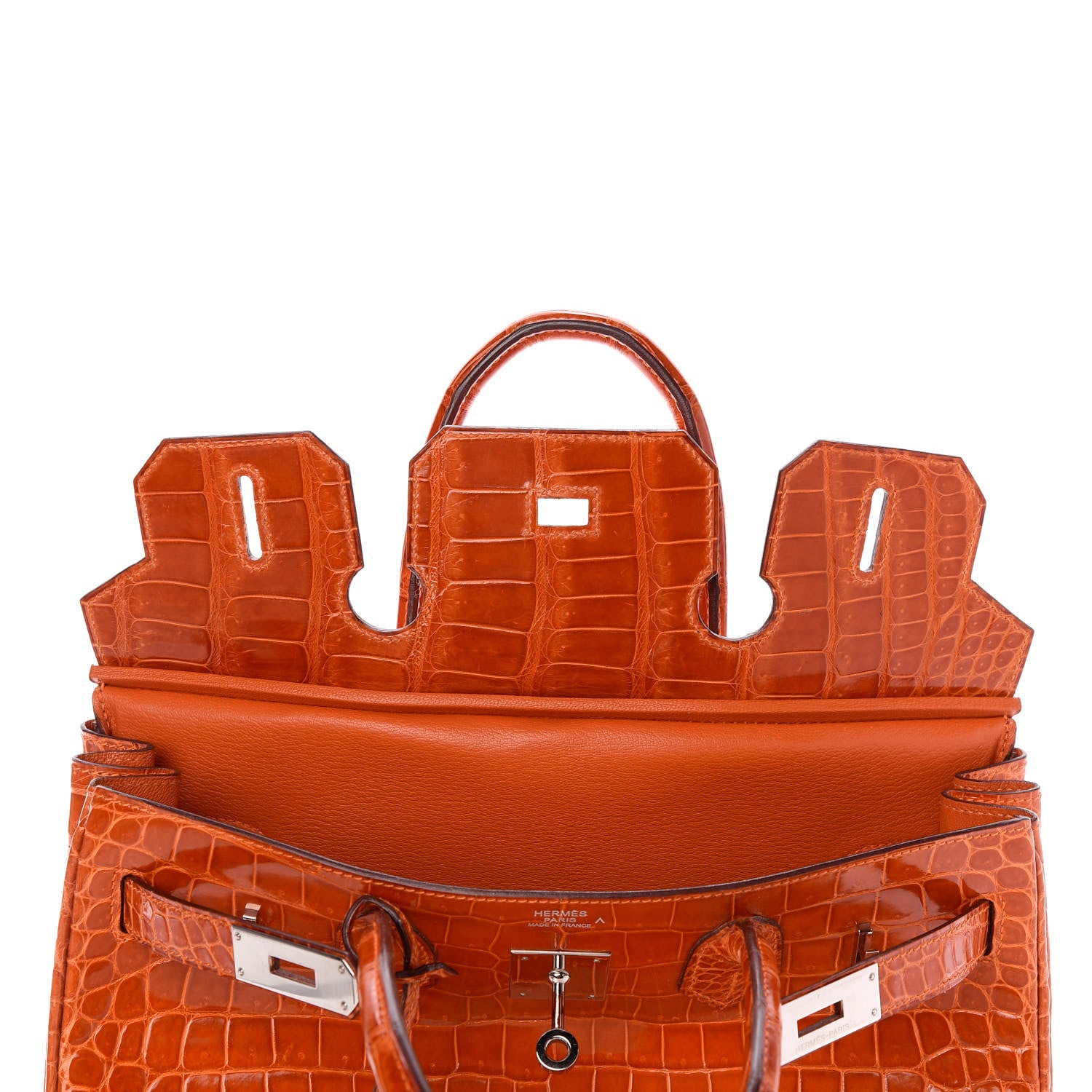 Hermes Shiny Porosus Crocodile Birkin 30 Orange 12 of 29