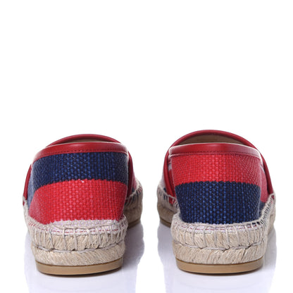 Gucci Canvas Sylvie Stripe Logo Womens Espadrilles 34.5 Mystic White Hibiscus Red Maritime 5 of 12