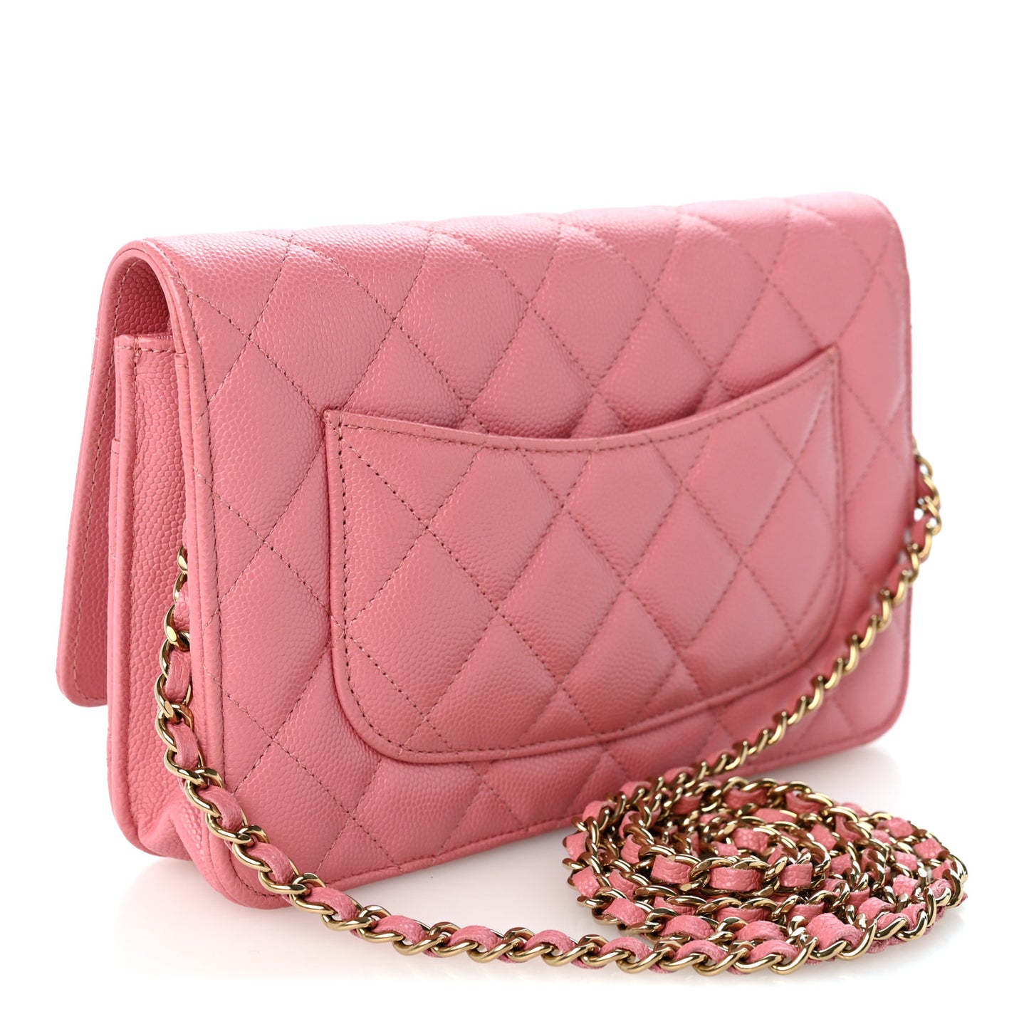 Caviar Quilted Wallet on Chain WOC Pink