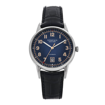Tiffany Stainless Steel Alligator Diamond 40mm CT60 3-Hand Automatic Watch Blue 1 of 5