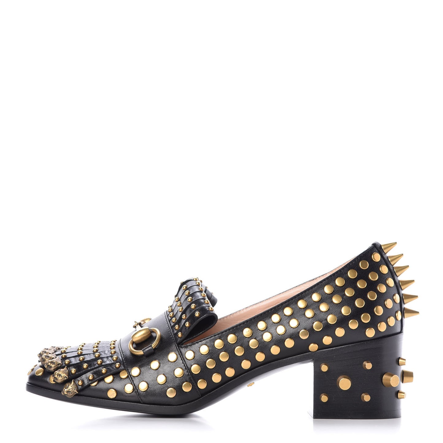 Malaga Kid Studded Polly Fringe 55mm Loafer Pumps 37.5 Black