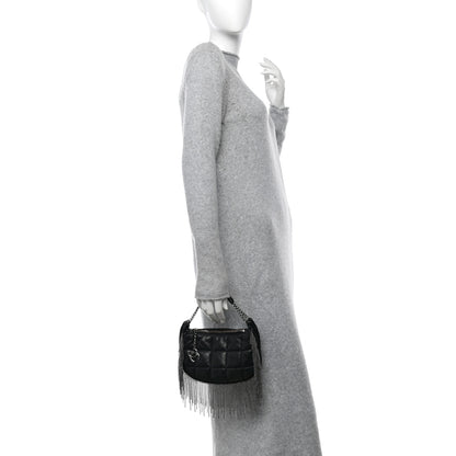 Chanel Lambskin Square Quilted Chain Fringe Pochette Black 2 of 10