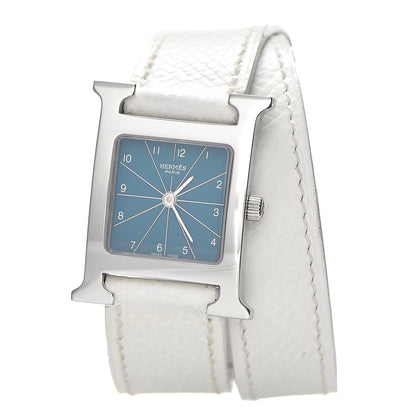 Hermes Stainless Steel Epsom 21mm Heure H Hour Double Tour Quartz Watch Blanc 1 of 7