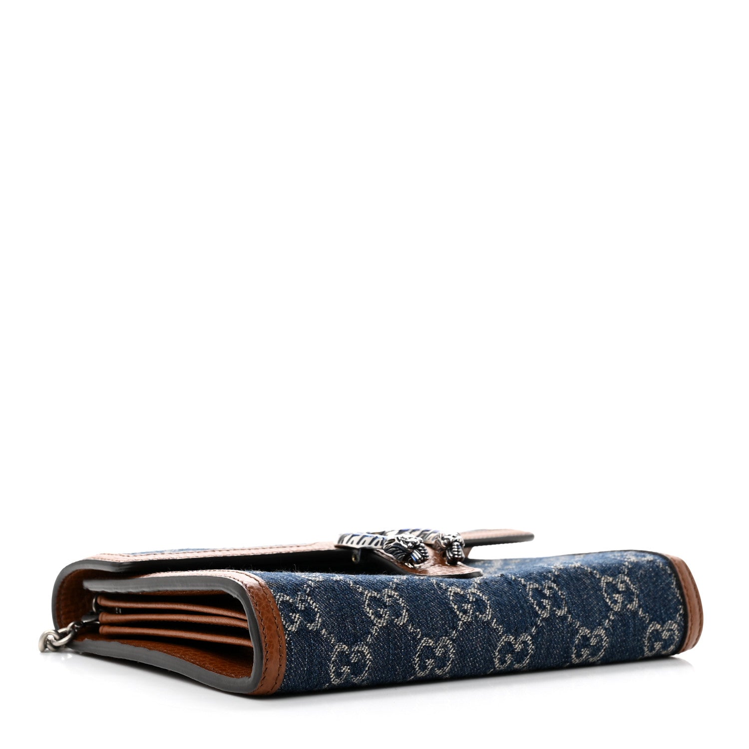 Gucci New Denim GG Monogram Dollar Calfskin Enamel Mini Dionysus Chain Wallet Blue Tea Cuir Epilog Electric Blue 4 of 9