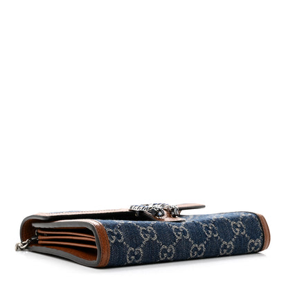Gucci New Denim GG Monogram Dollar Calfskin Enamel Mini Dionysus Chain Wallet Blue Tea Cuir Epilog Electric Blue 4 of 9