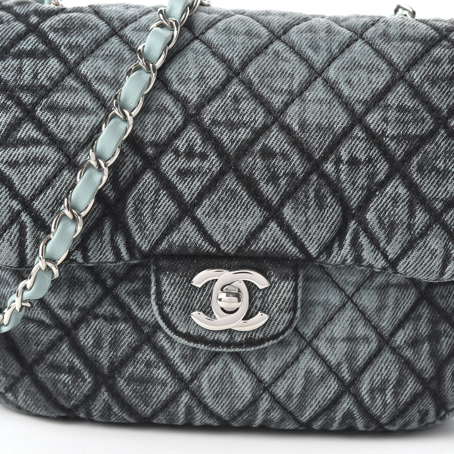 Denim Quilted Small Denimpression Flap Blue Black