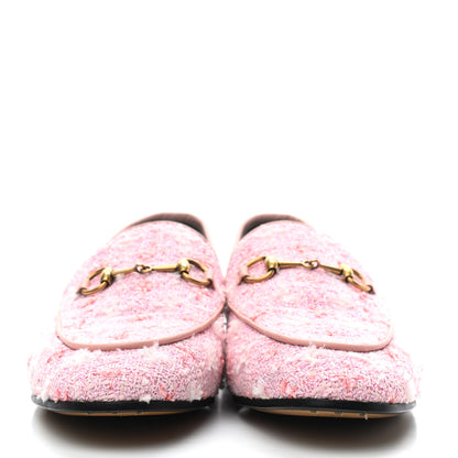 Gucci Wool Tweed Horsebit Womens Jordaan Loafers 40.5 Pink White Perfect Pink 2 of 8