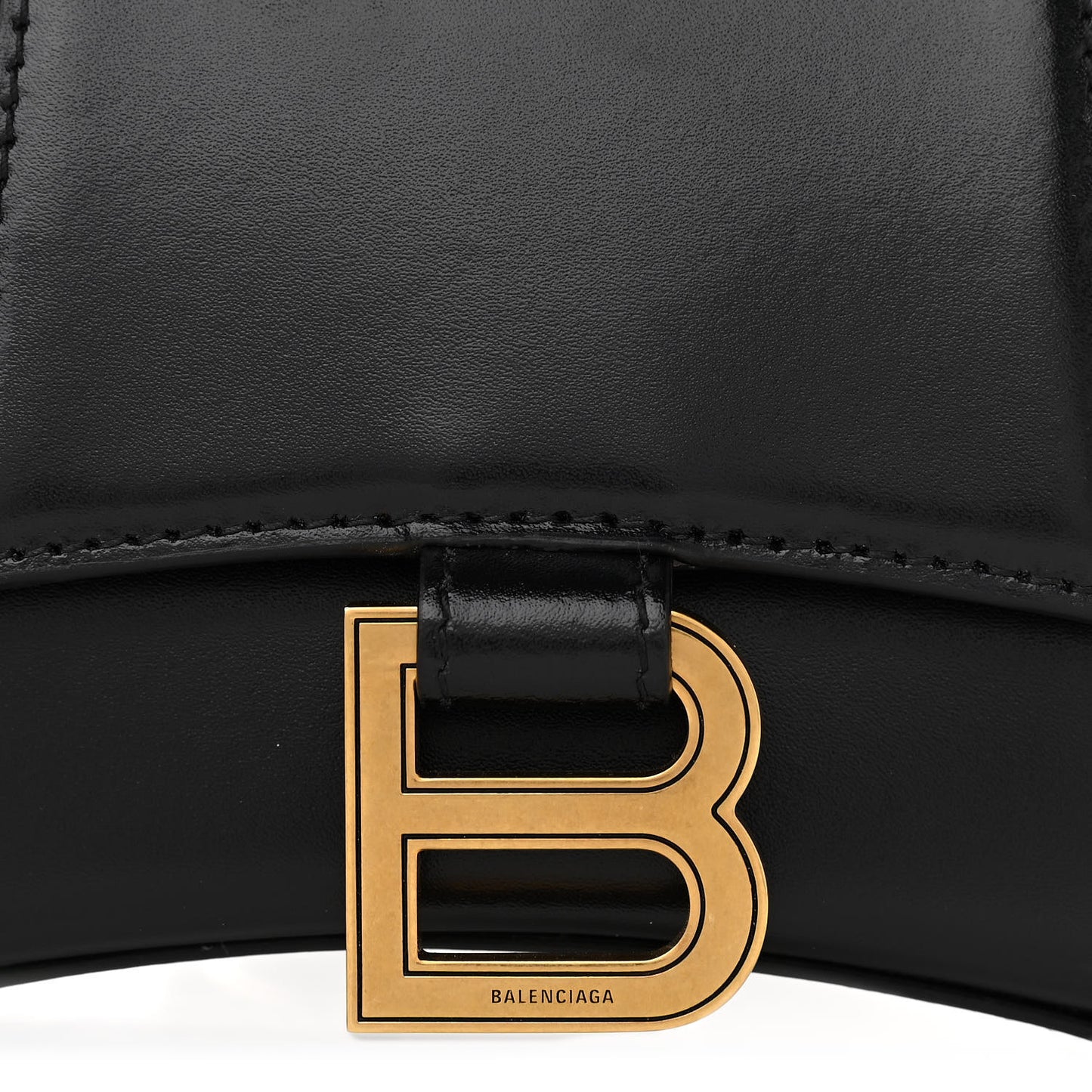 Shiny Box Calfskin Hourglass Top Handle Bag XS Black