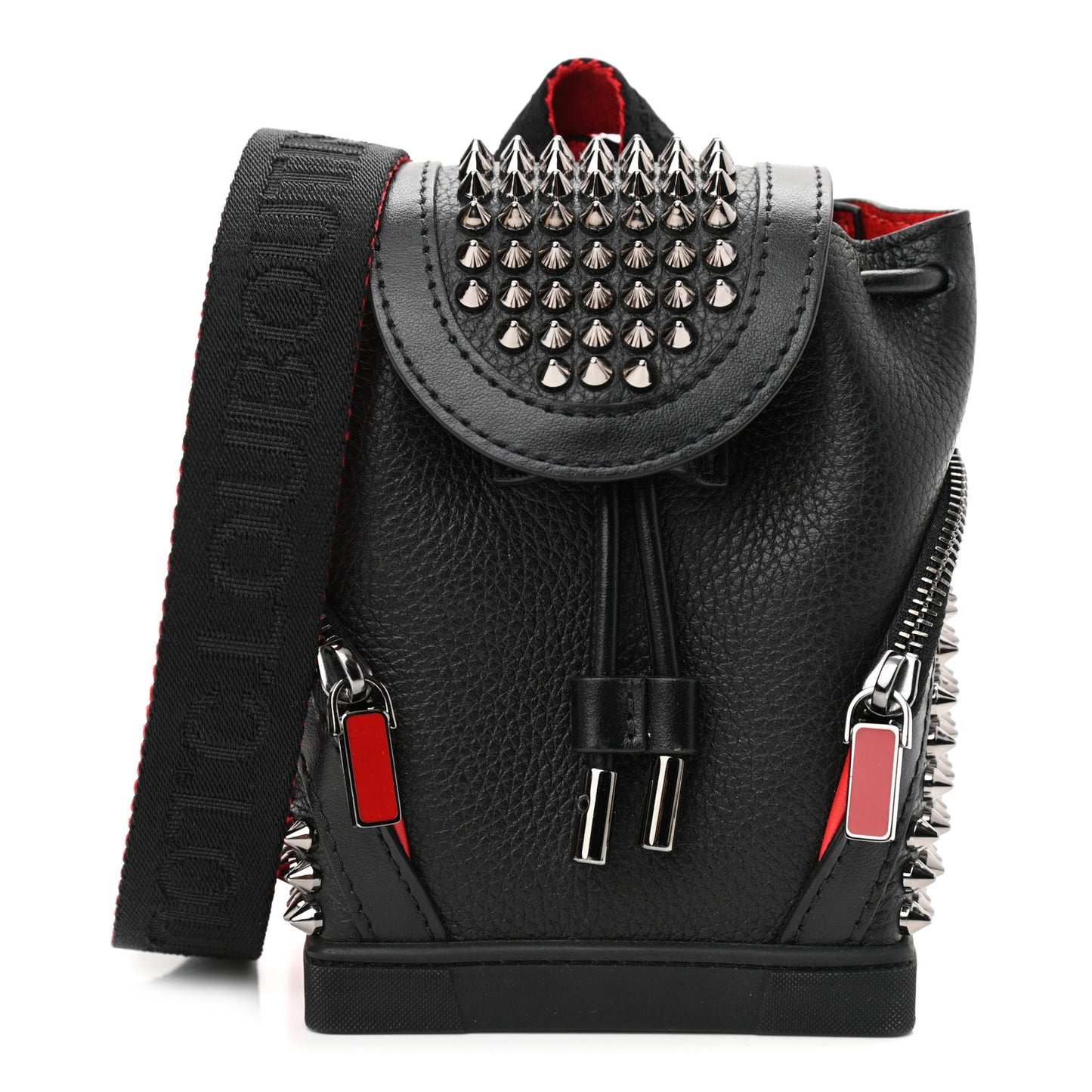 Calfskin Spiked Mini Explorafunk Keyring Bag Black