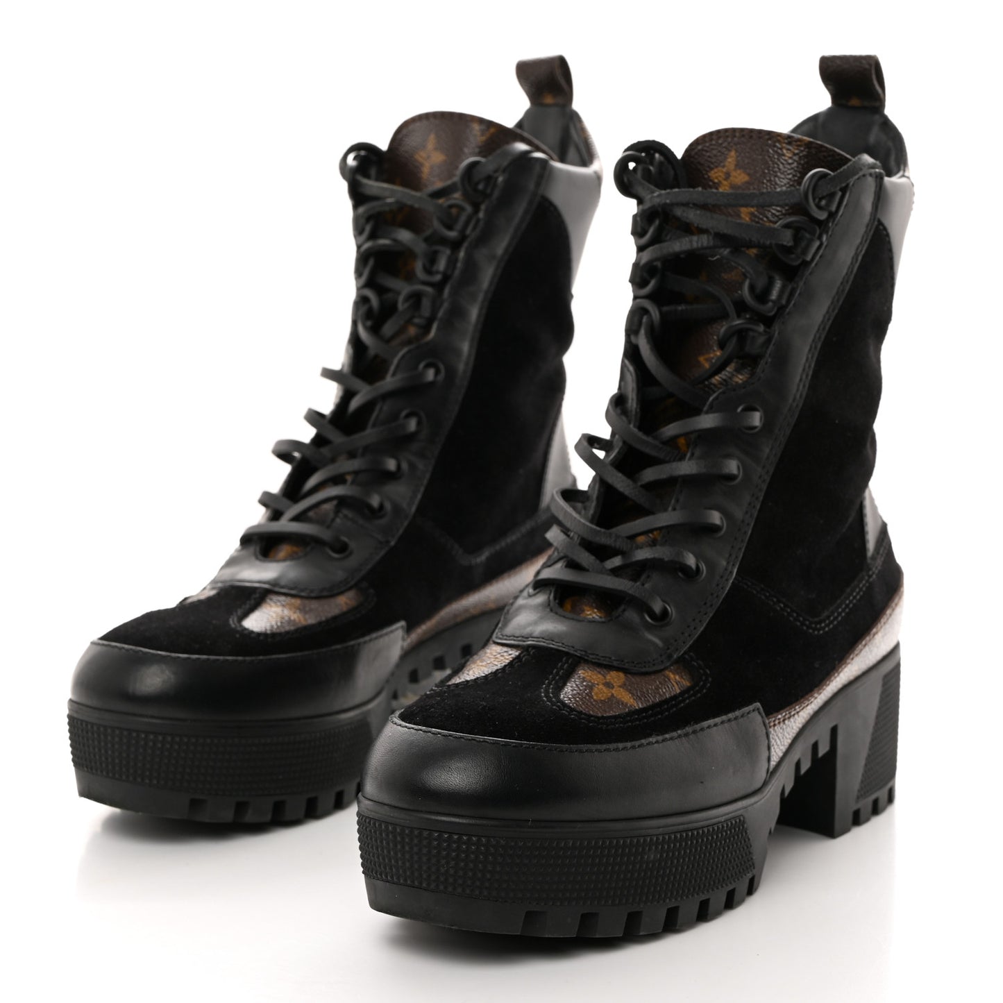 Suede Calfskin Monogram Laureate Platform Desert Boots 39 Black