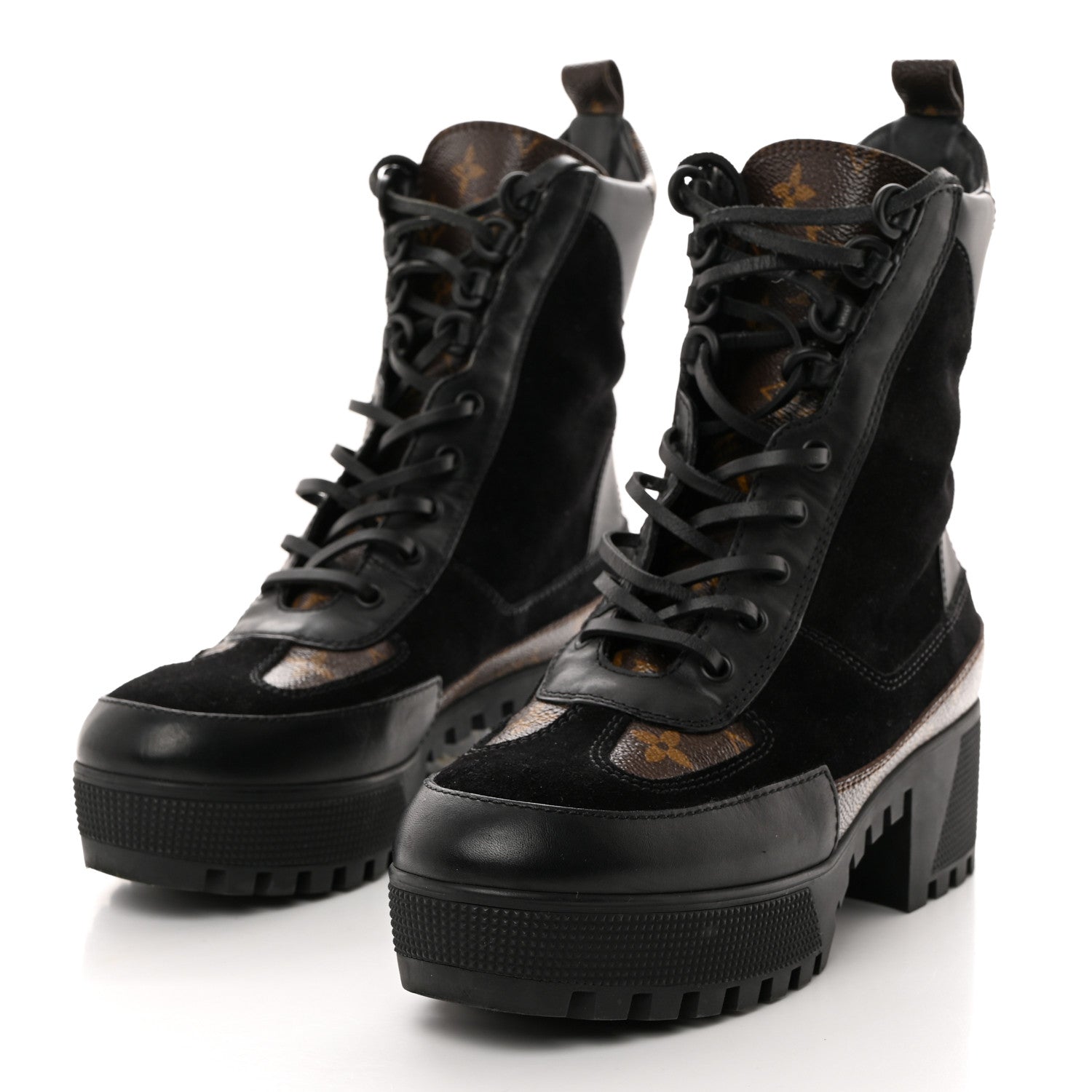 Louis Vuitton Suede Calfskin Monogram Laureate Platform Desert Boots 39 Black 2 of 8