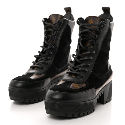 Louis Vuitton Suede Calfskin Monogram Laureate Platform Desert Boots 39 Black 2 of 8