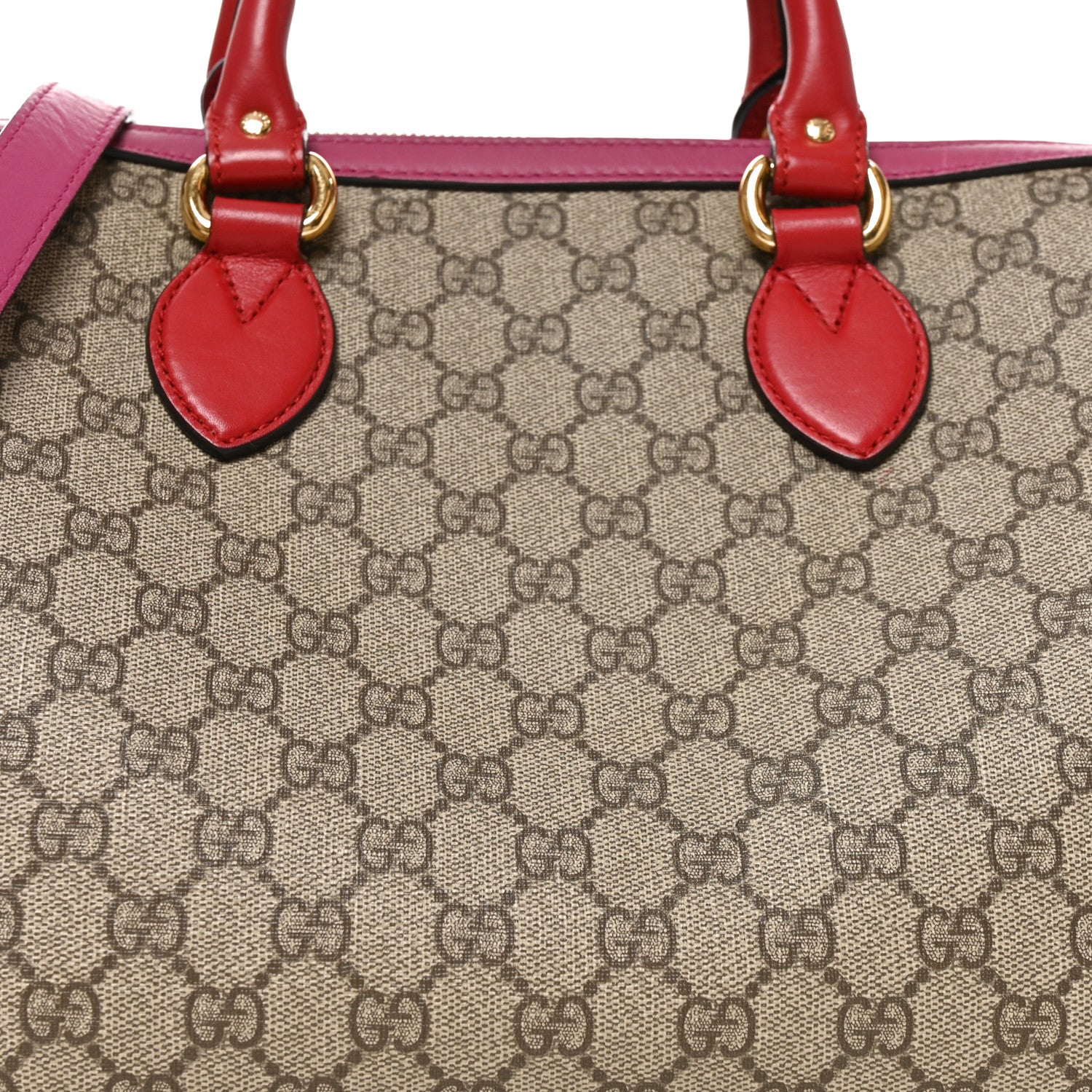 Gucci GG Supreme Monogram Medium Boston Beige Hibiscus Red New Rosette 8 of 11