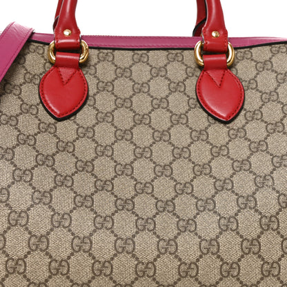 Gucci GG Supreme Monogram Medium Boston Beige Hibiscus Red New Rosette 8 of 11
