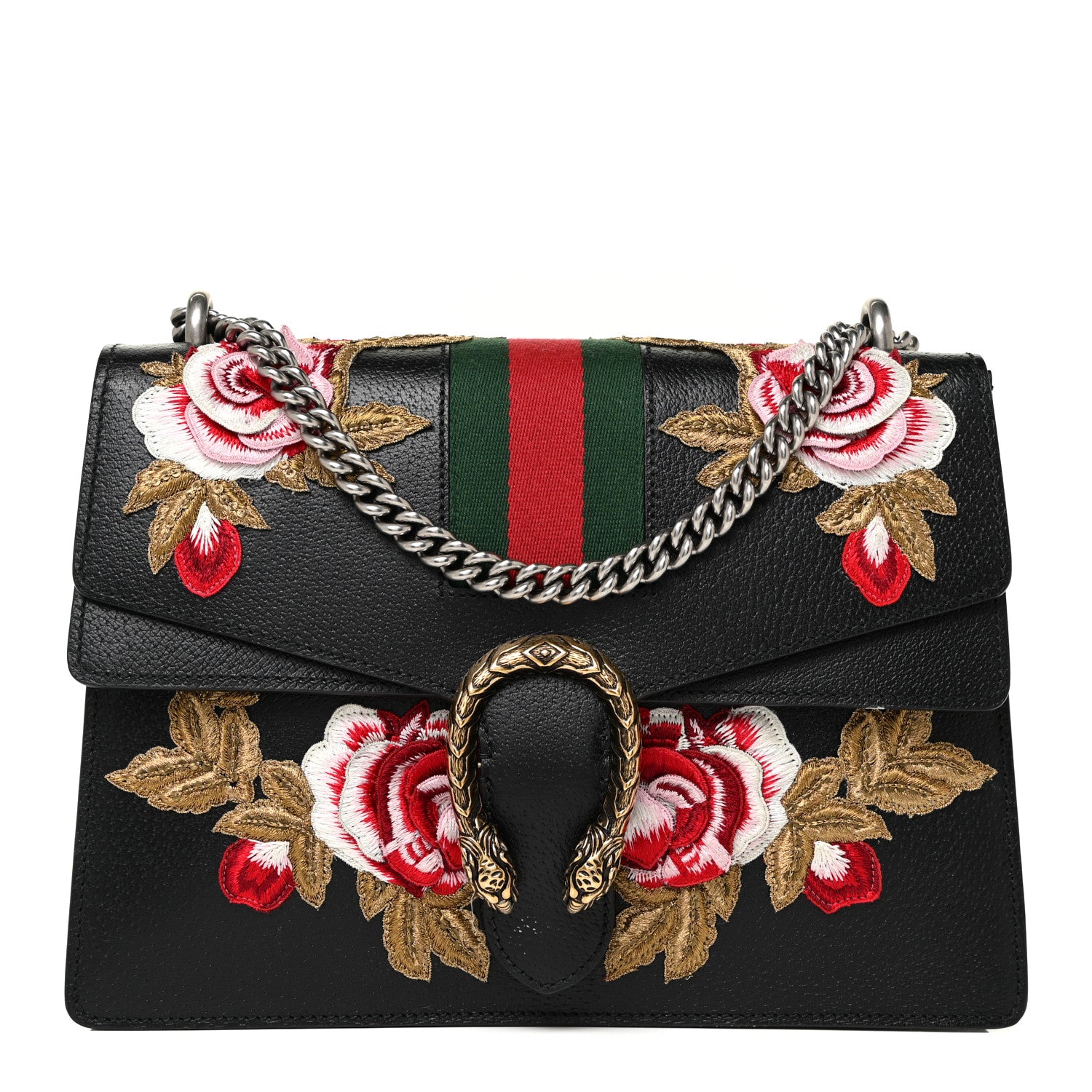 Gucci Calfskin Web Floral Embroidered Medium Dionysus Shoulder Bag Black 1 of 16