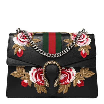Gucci Calfskin Web Floral Embroidered Medium Dionysus Shoulder Bag Black 1 of 16