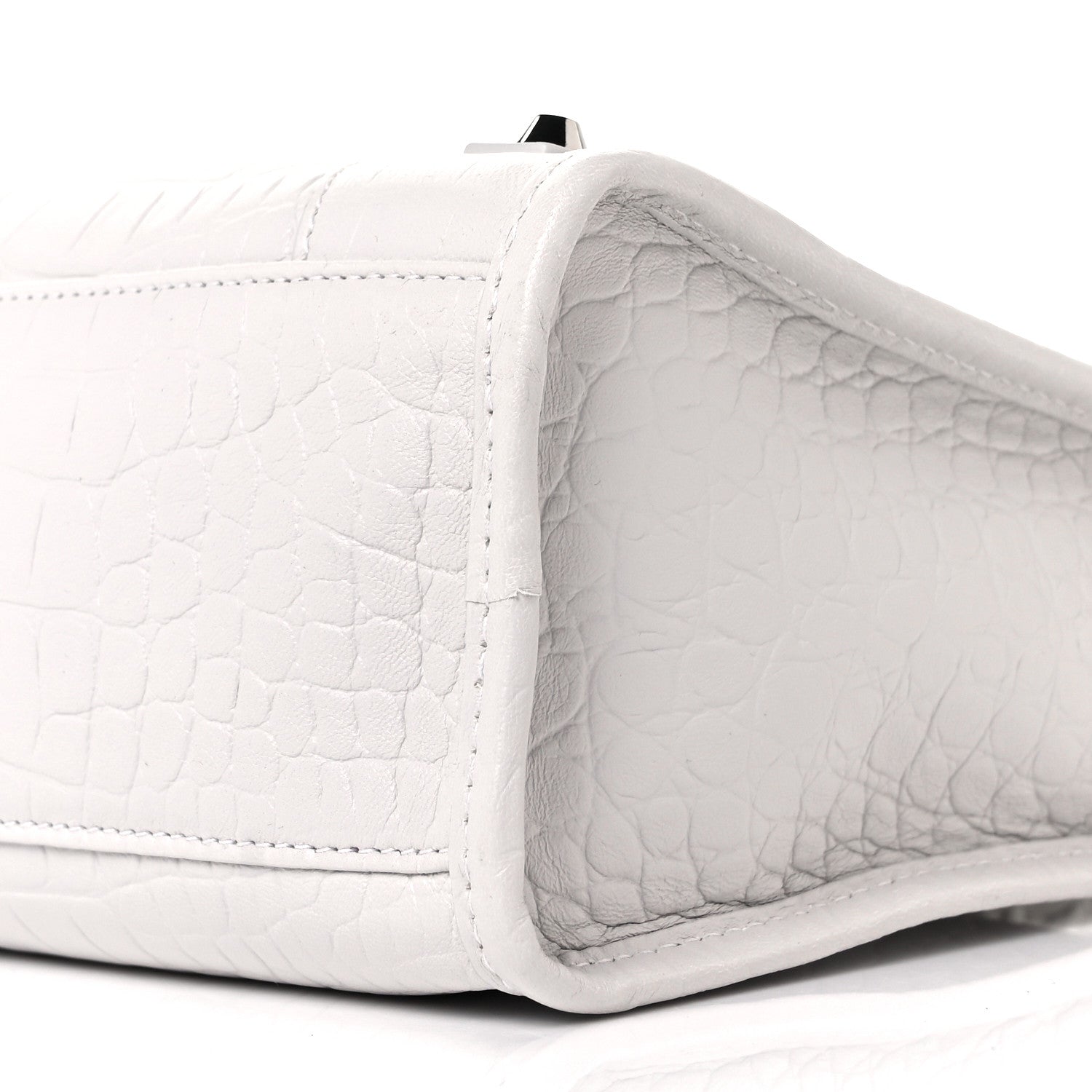 Balenciaga Matte Supple Lambskin Crocodile Embossed Classic Silver Hardware S City White 9 of 10