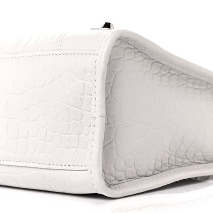 Balenciaga Matte Supple Lambskin Crocodile Embossed Classic Silver Hardware S City White 9 of 10