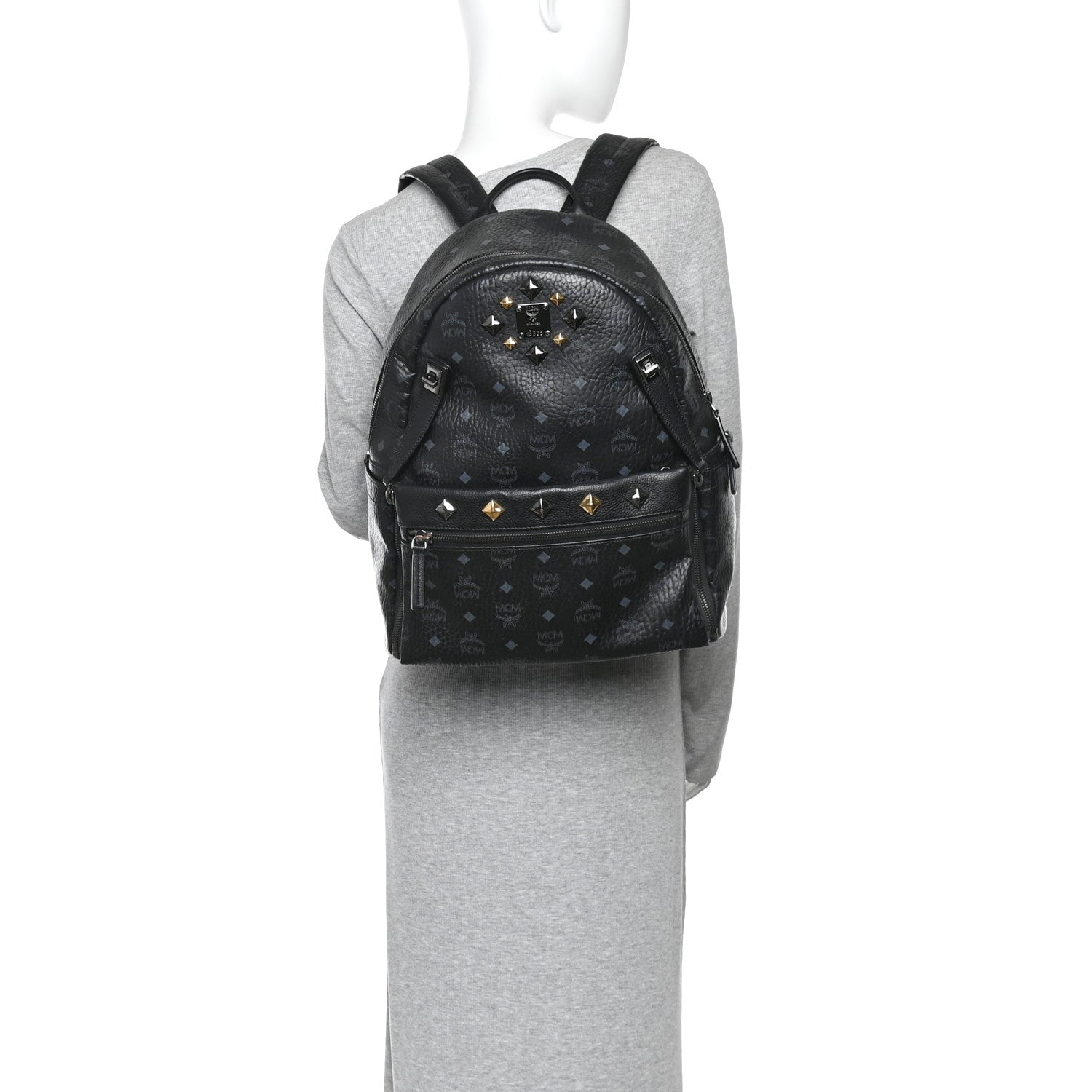 MCM Visetos Studded Medium Dual Stark Backpack Black 2 of 13