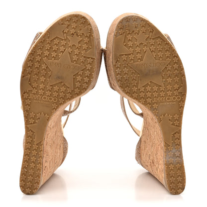 Jimmy Choo Metallic Calfskin Cork Portia 120 Wedge Sandals 38.5 Gold 7 of 14