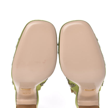 Gucci Moire Fabric Eyes Crystal Square G Madelyn Slingbacks 37.5 Lemon Leaf 6 of 11