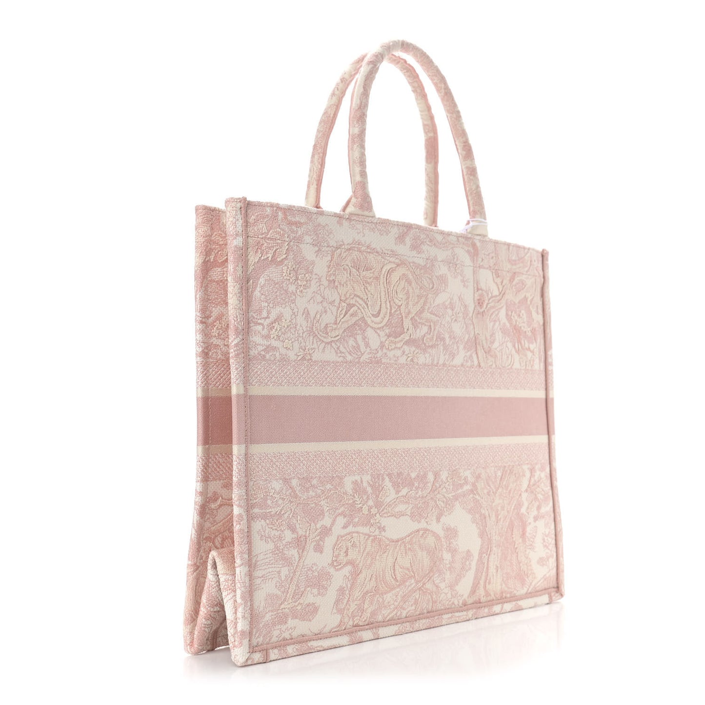 Canvas Toile De Jouy Embroidered Large Book Tote Pink