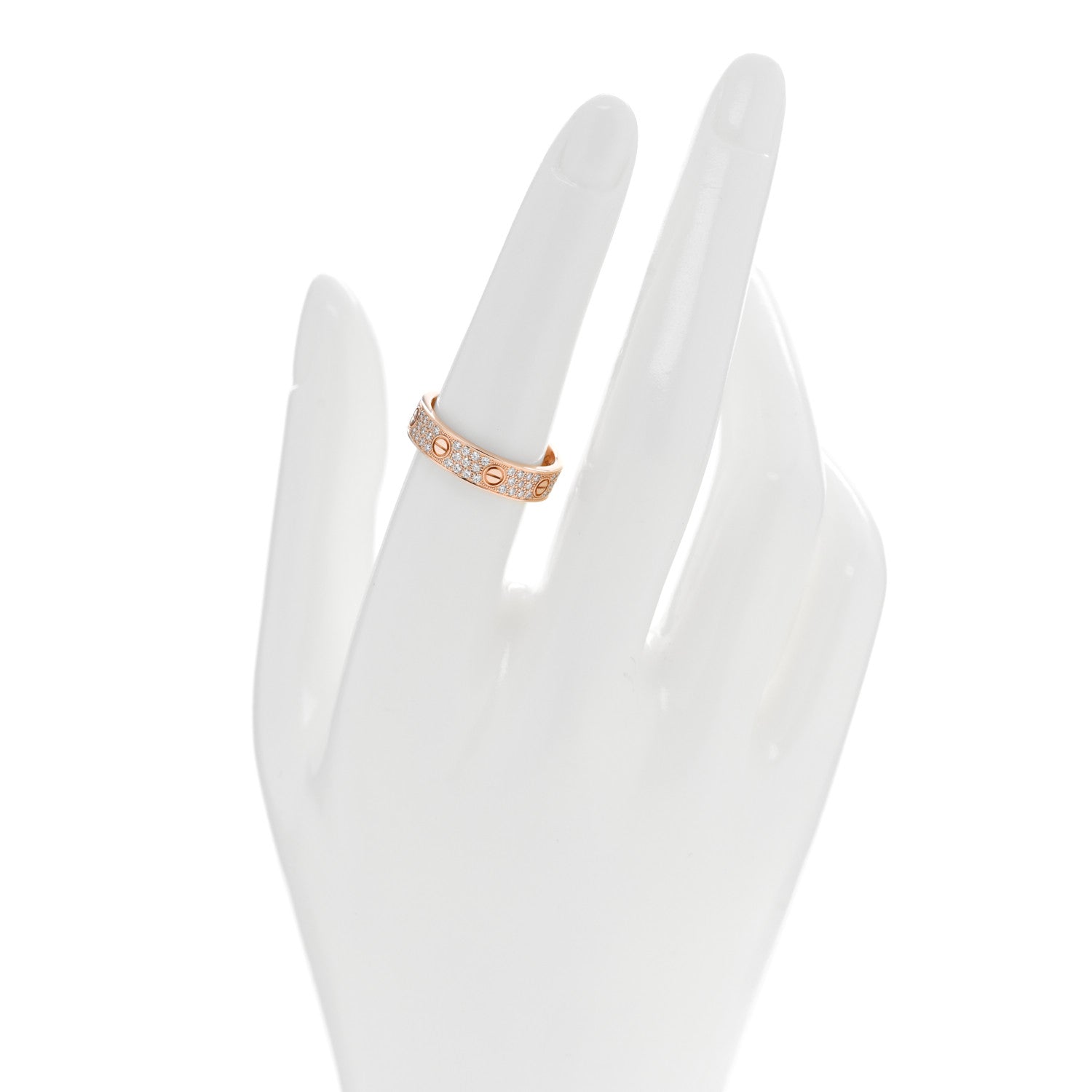 Cartier 18K Pink Gold Diamond 4mm LOVE Wedding Paved Band Ring 55 7.25 2 of 5