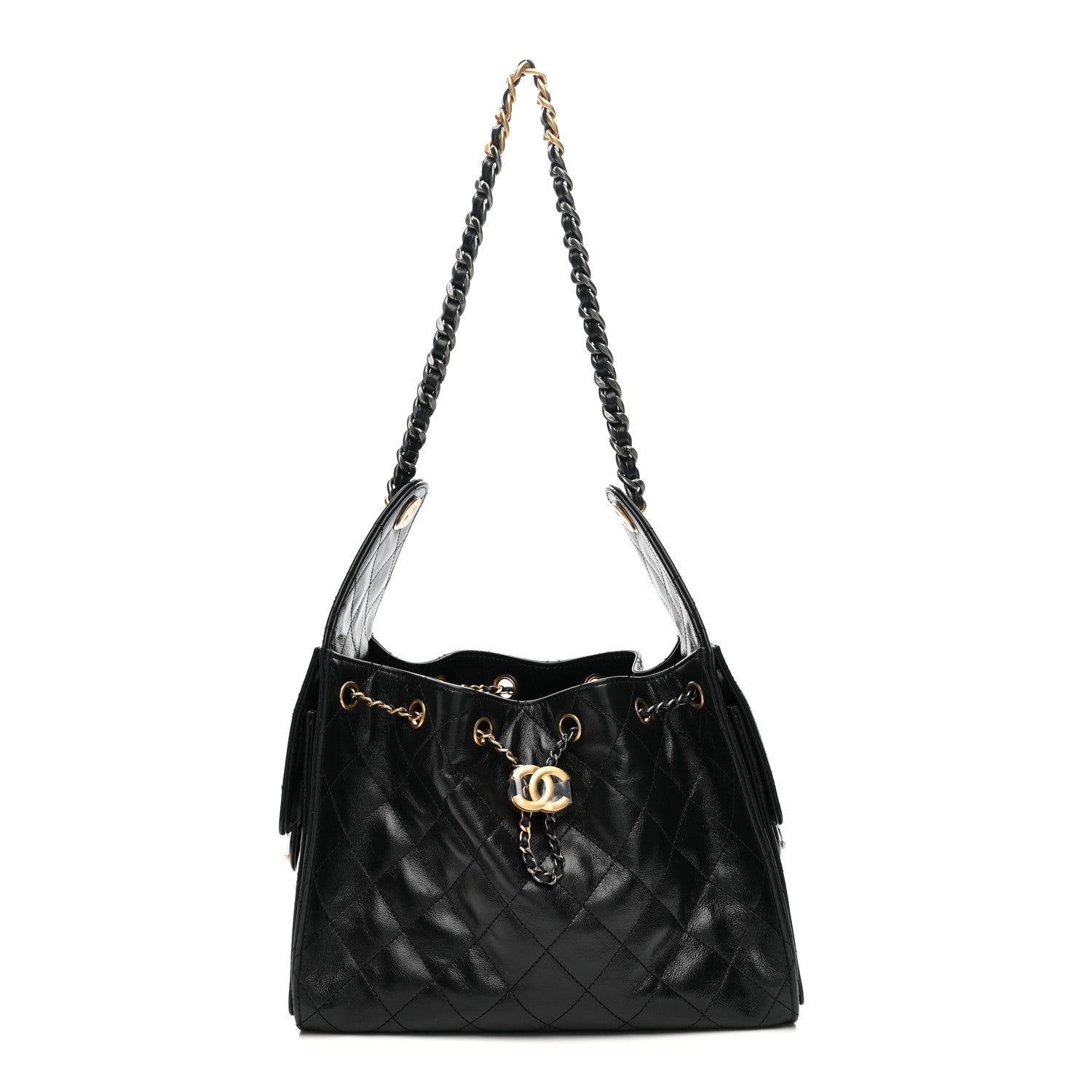 Chanel Shiny Crumpled Calfskin Quilted Small Chanel 25 Handbag Black 1 of 16