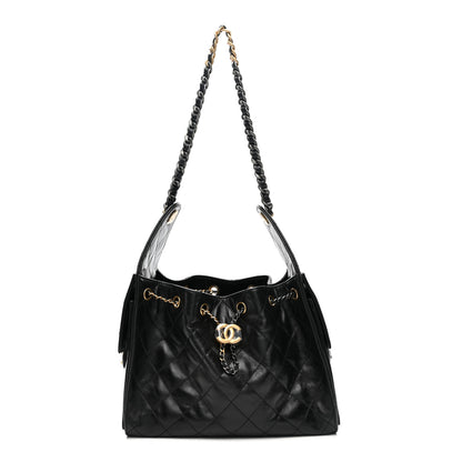 Chanel Shiny Crumpled Calfskin Quilted Small Chanel 25 Handbag Black 1 of 16