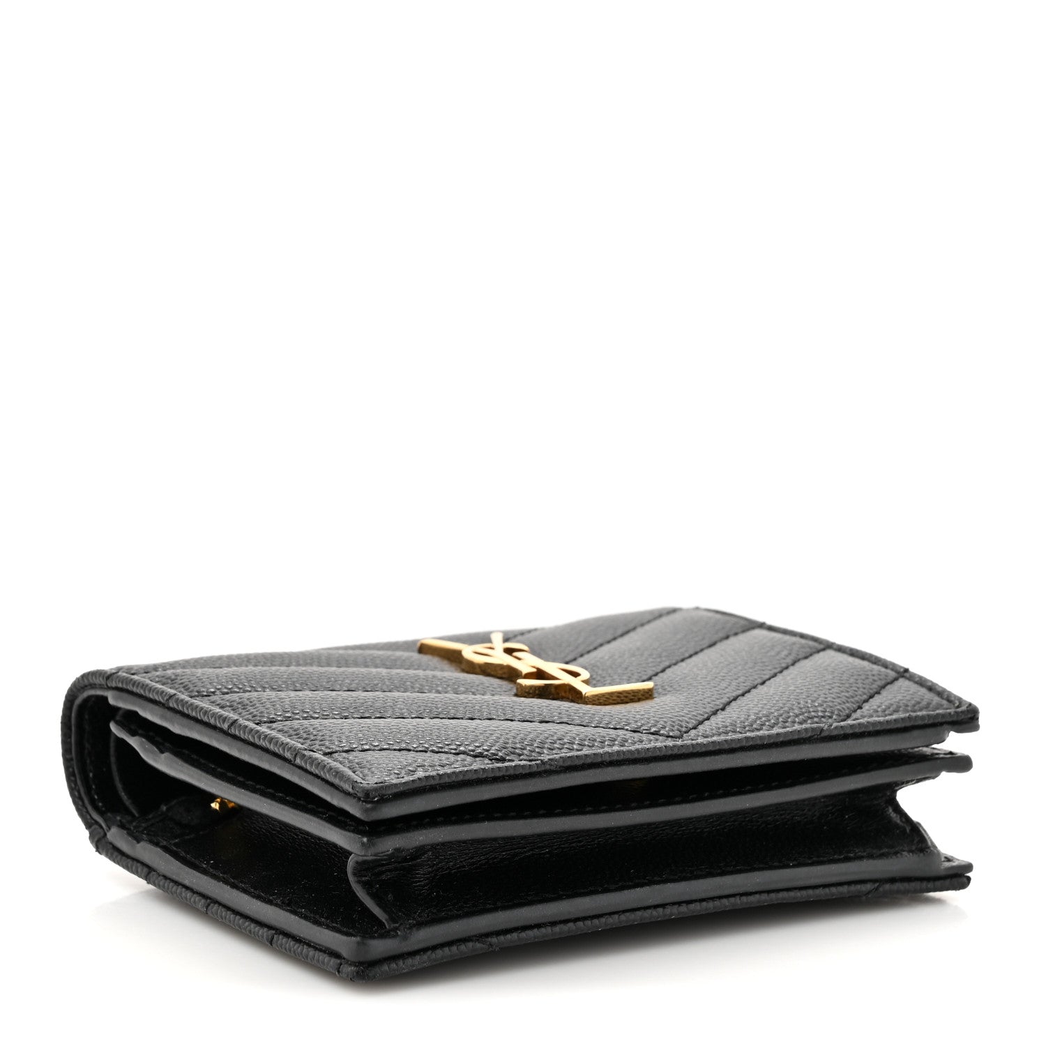 Saint Laurent Grain De Poudre Matelasse Chevron Monogram Flap Card Case Black 4 of 8
