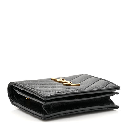 Saint Laurent Grain De Poudre Matelasse Chevron Monogram Flap Card Case Black 4 of 8