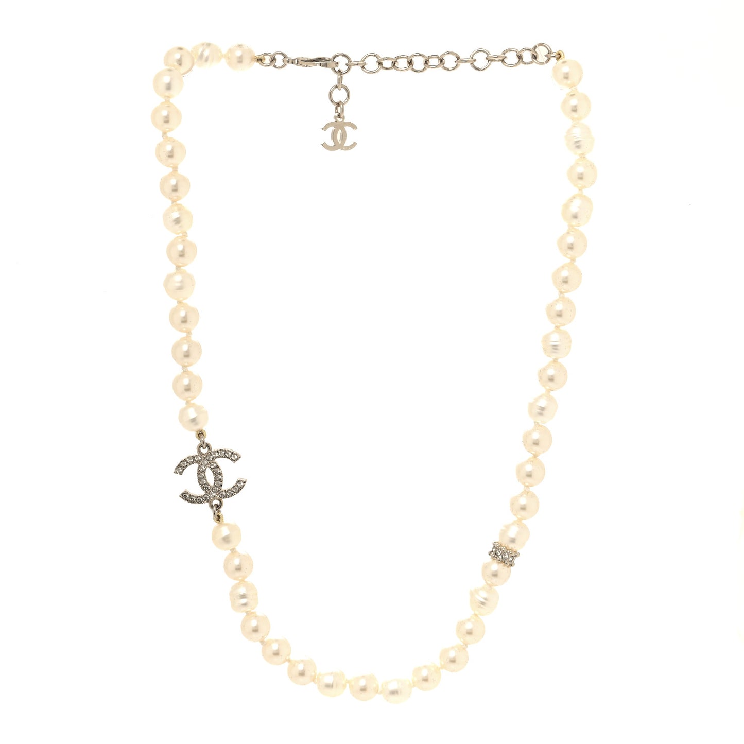 Pearl Crystal CC Short Necklace Gold White