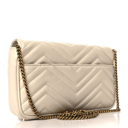 Gucci Calfskin Matelasse Mini GG Marmont Shoulder Bag With Card Holder White Black 4 of 14