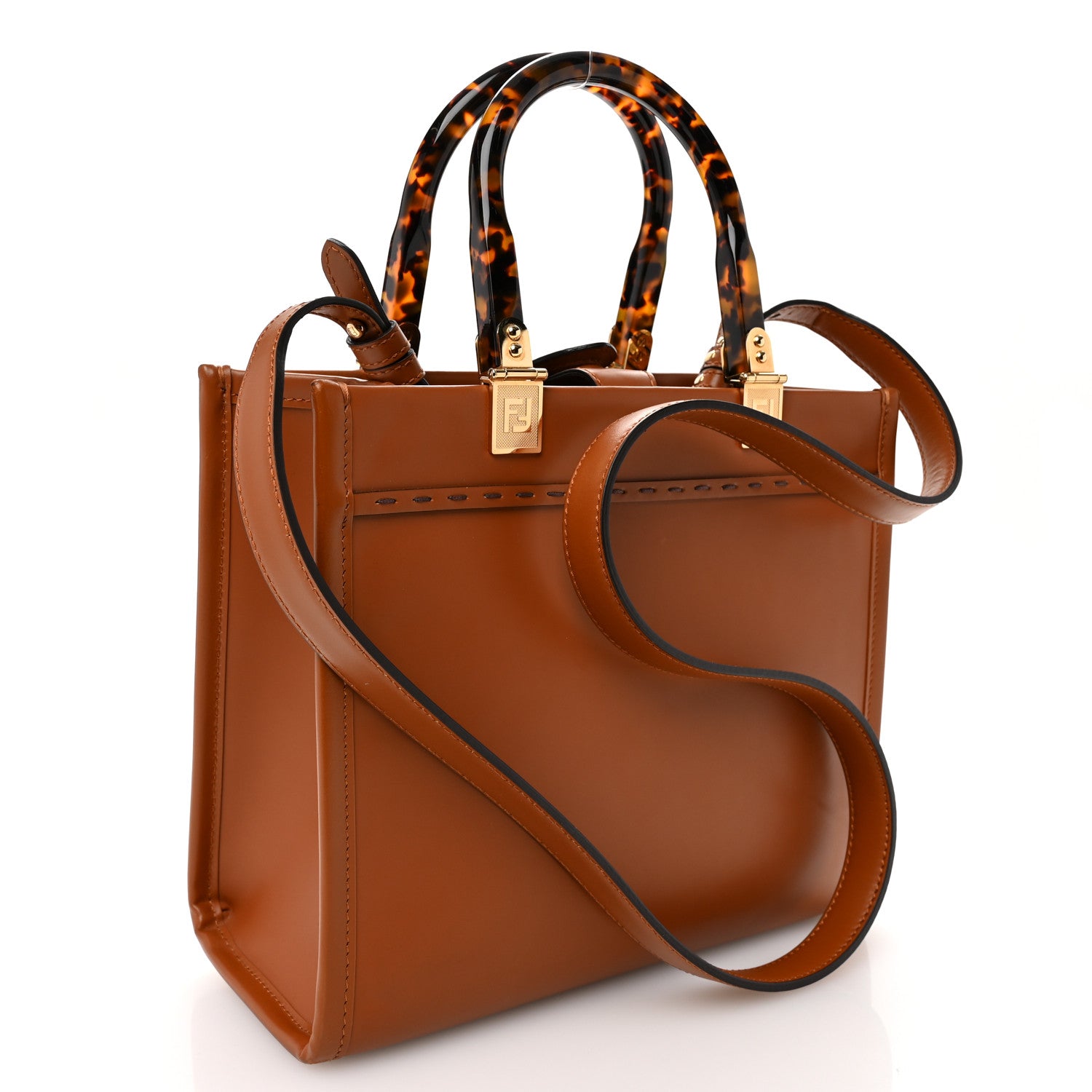 Fendi Vitello King Plexiglass Logo Embossed Small Fendi Sunshine Shopper Tote Cuoio 3 of 9