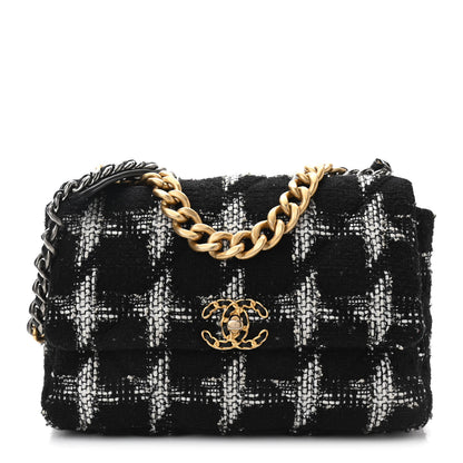 Chanel Tweed Quilted Large Chanel 19 Flap Black White 1 of 10