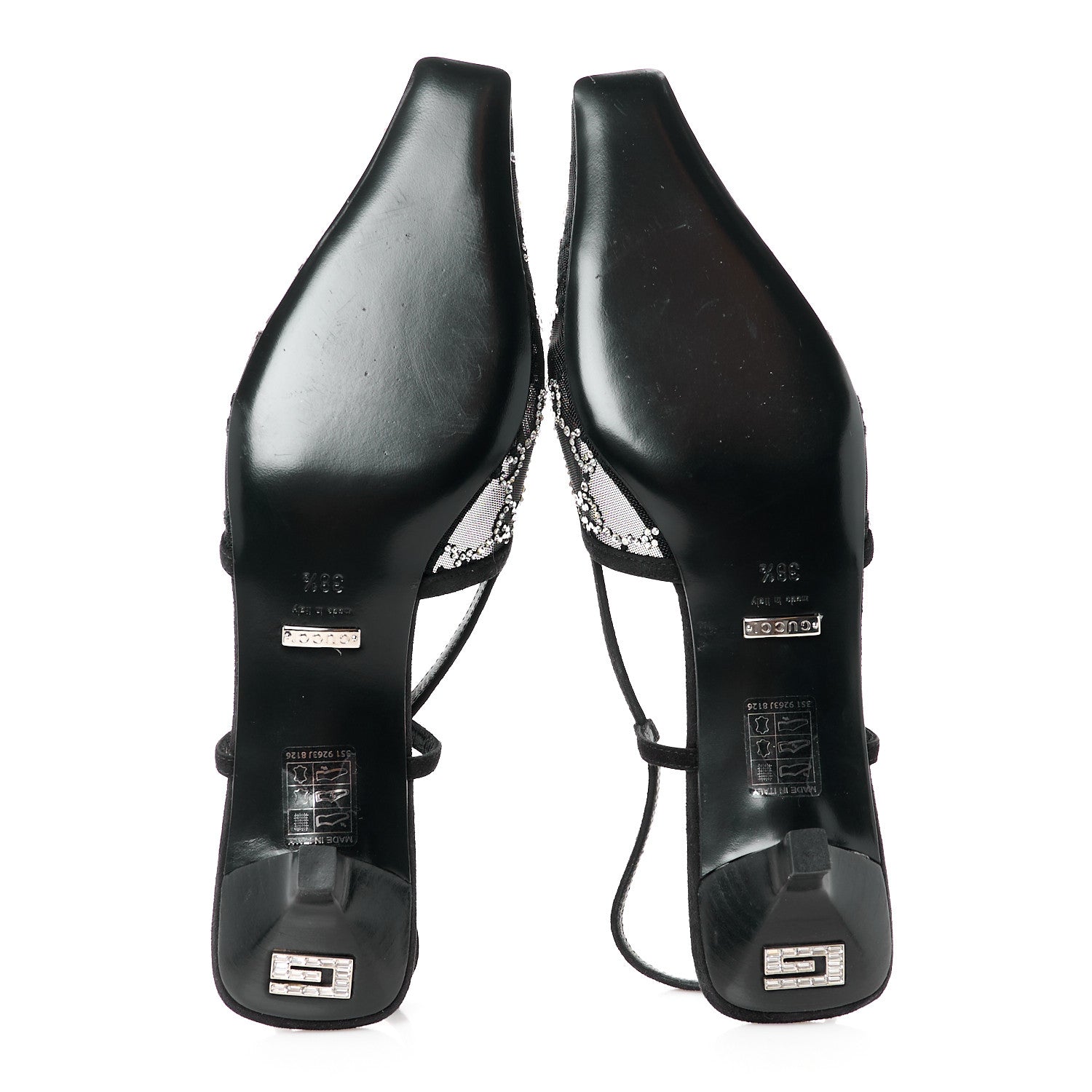 Gucci Tela Retino Kid Scamosciato Crystal GG Monogram Square G 35mm Slingback Pumps 38.5 Black 5 of 10