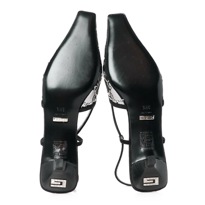 Gucci Tela Retino Kid Scamosciato Crystal GG Monogram Square G 35mm Slingback Pumps 38.5 Black 5 of 10