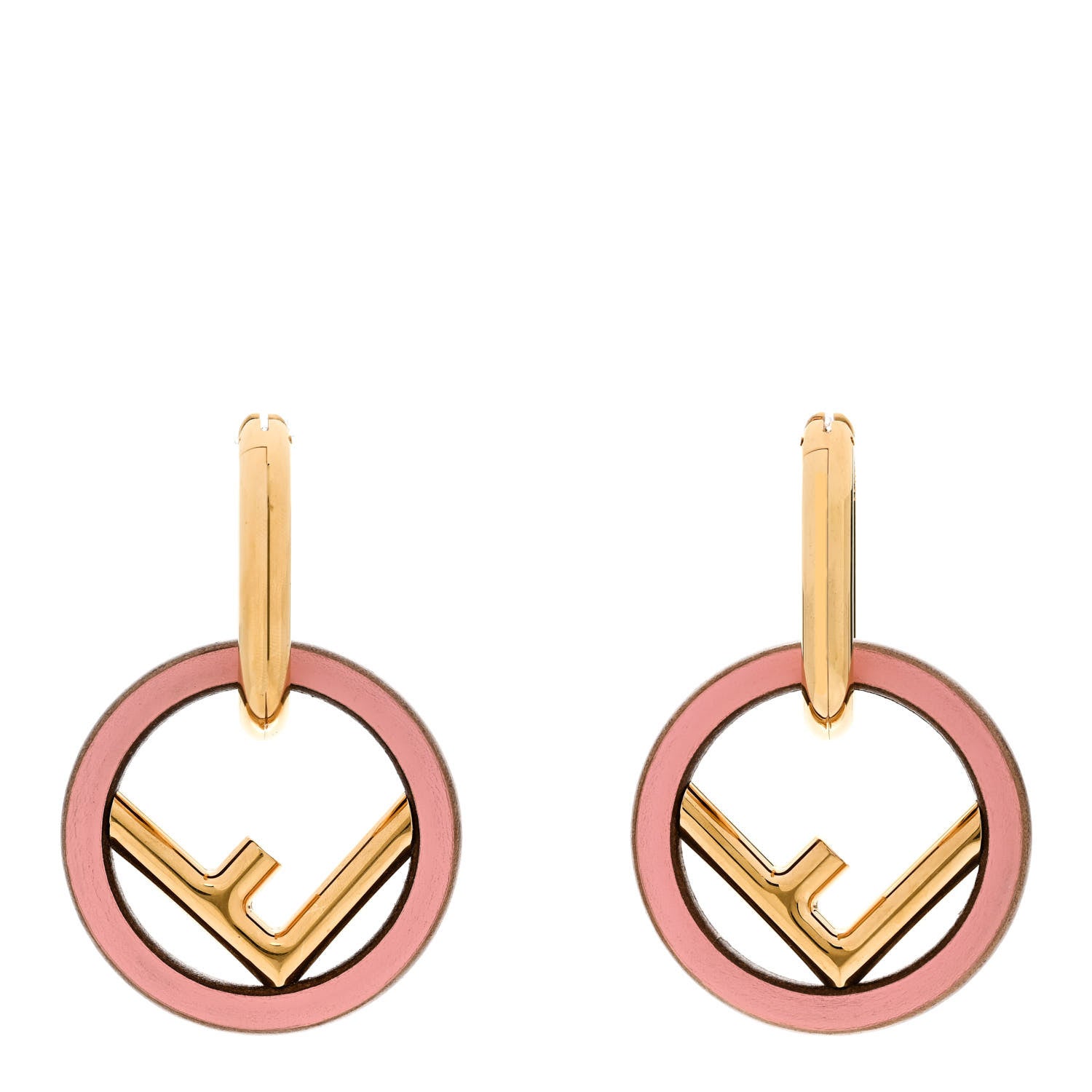Fendi Metal Lambskin F is Fendi Hoop Drop Earrings Gold Pink 1 of 4