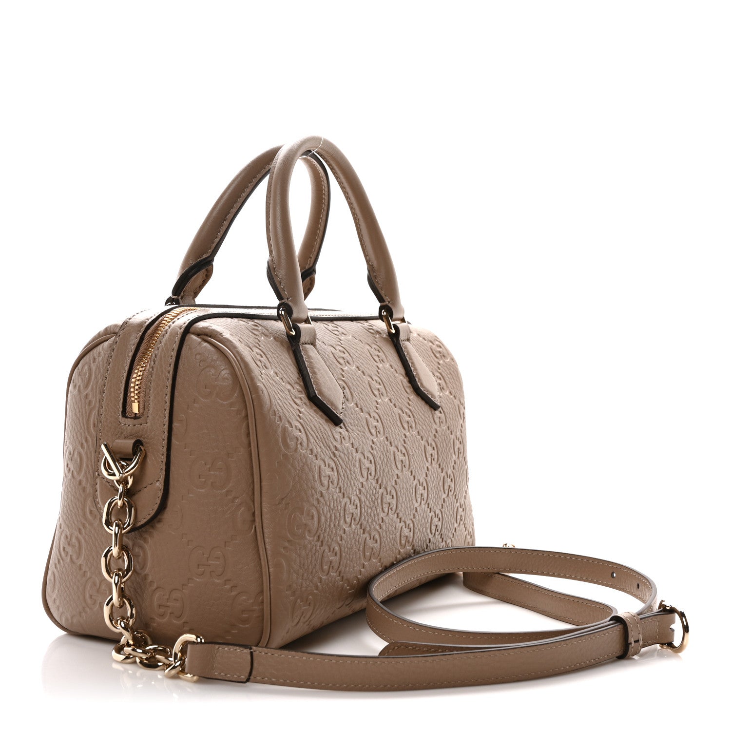 Gucci GG Grainy Calfskin Emblem Small Top Handle Bag Taupe 3 of 10