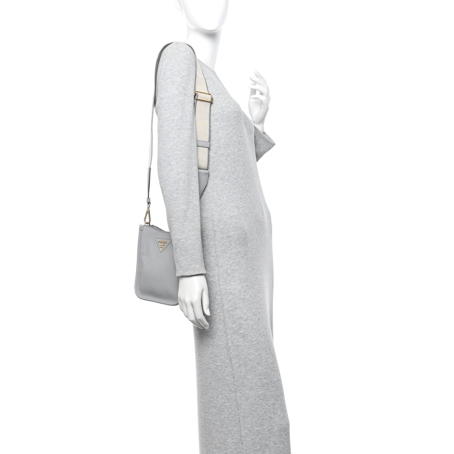Prada Vitello Daino Soft Mini Hobo Messenger Bag Granite Gray 2 of 12