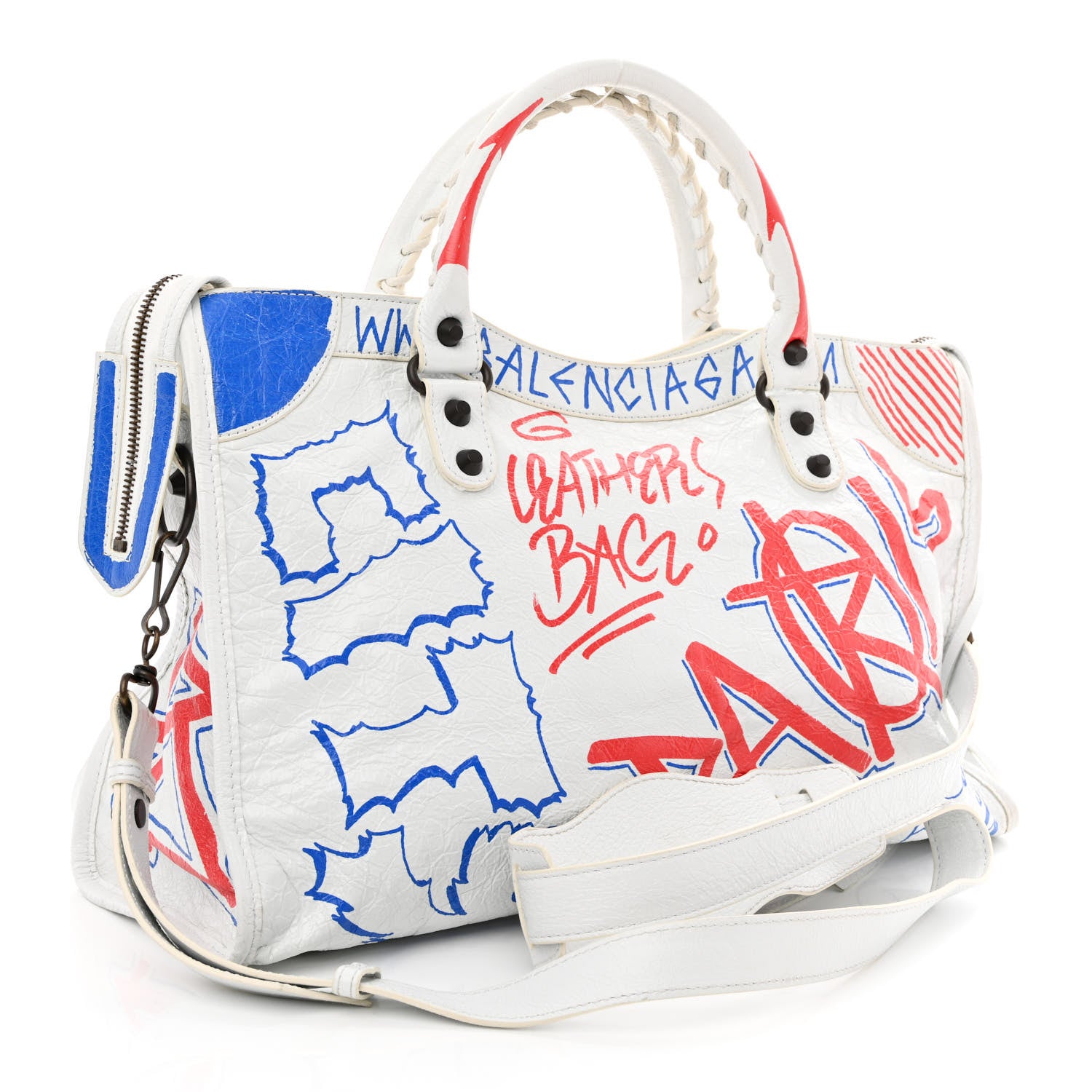 Balenciaga Agneau Graffiti All Over Classic Hardware City White Bleu Rouge 3 of 13