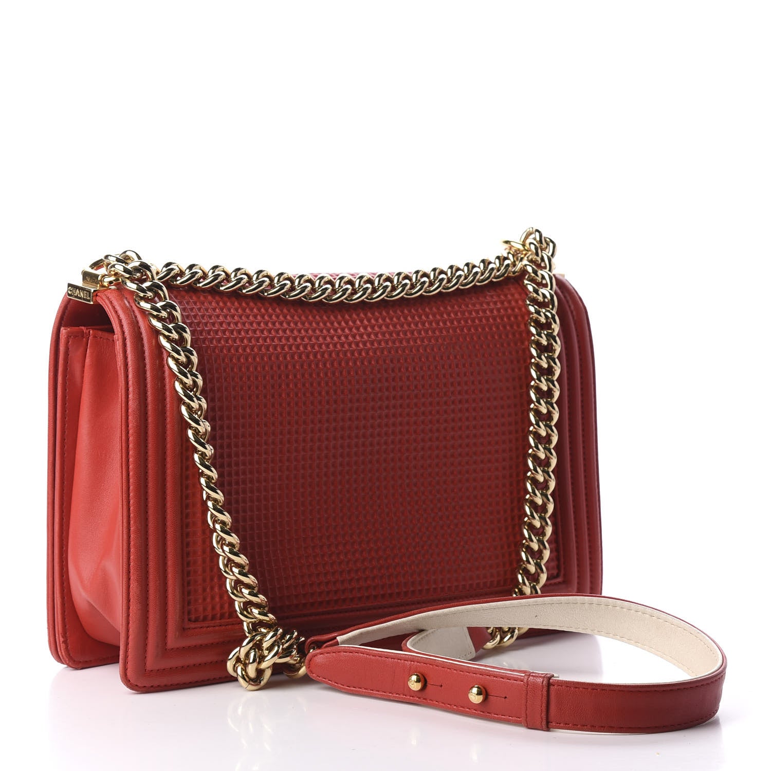 Chanel Lambskin Embossed New Medium Boy Cube Flap Red 3 of 9