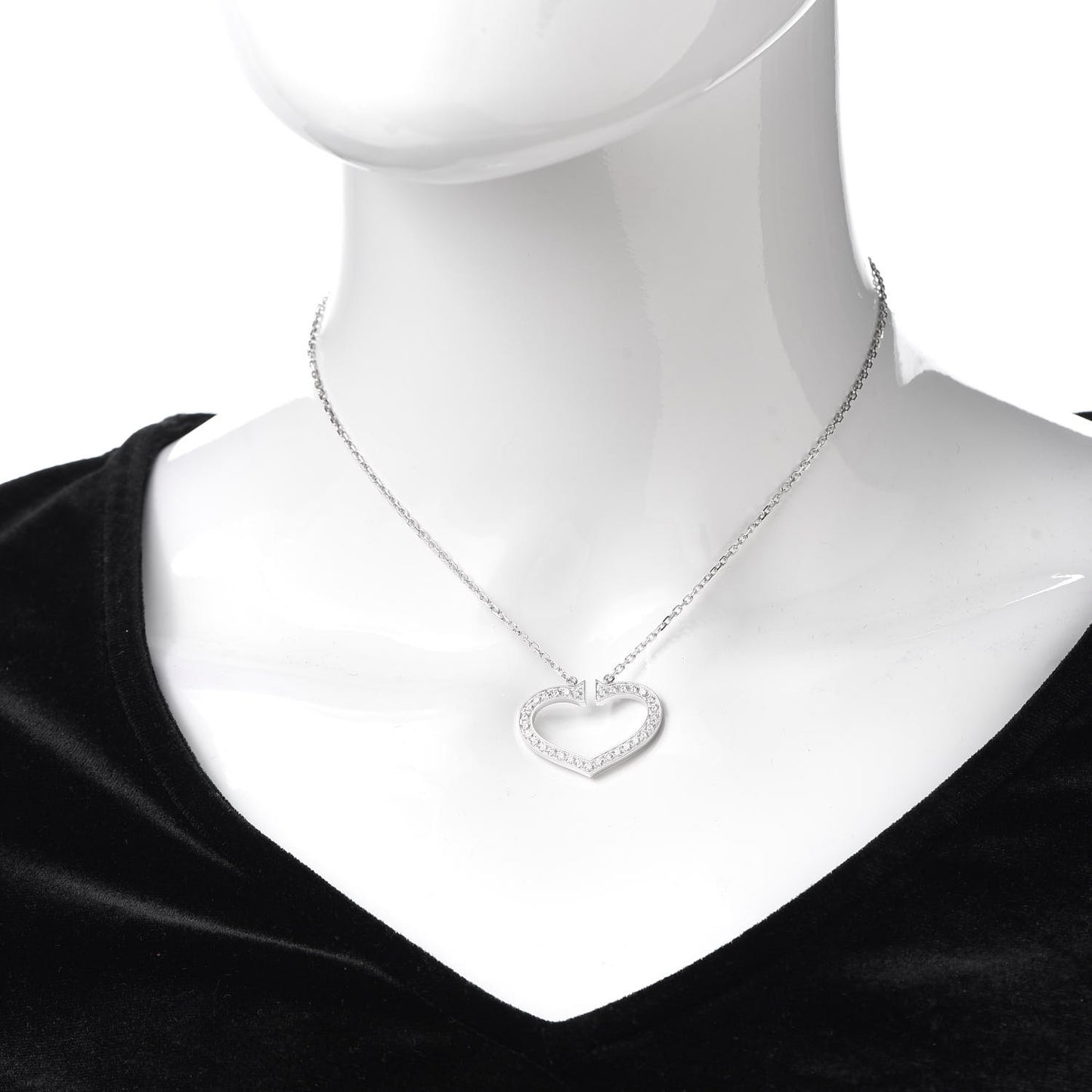 18K White Gold Diamond Large Hearts and Symbols Pendant Necklace