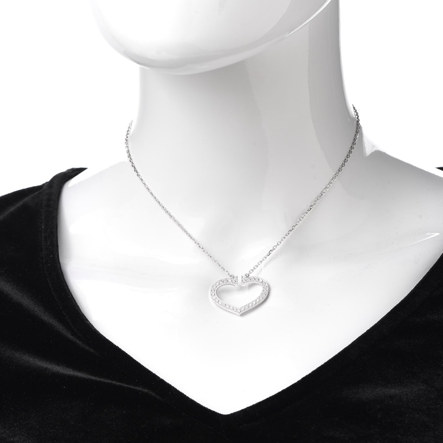 Cartier 18K White Gold Diamond Large Hearts and Symbols Pendant Necklace 2 of 6