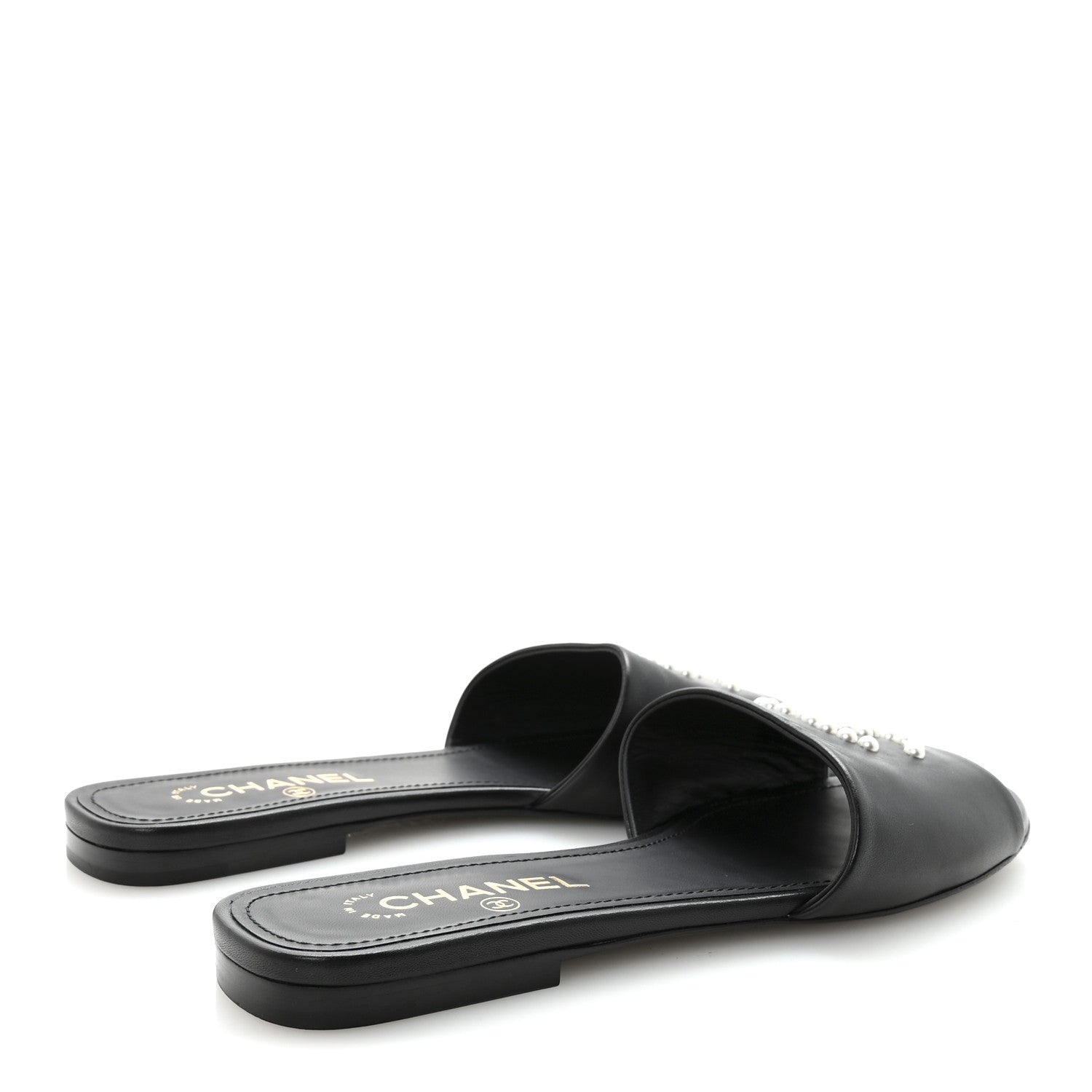Chanel Lambskin Pearl CC Sandals 40.5 Black 5 of 9