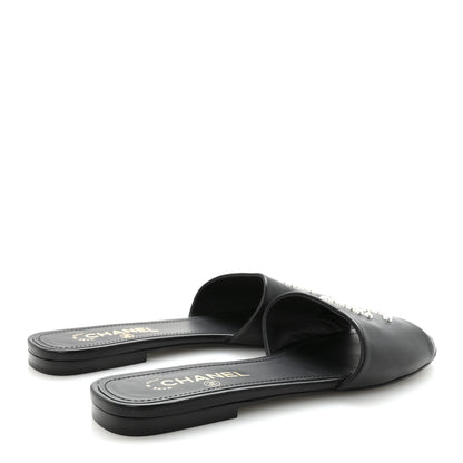 Chanel Lambskin Pearl CC Sandals 40.5 Black 5 of 9