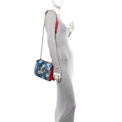 Louis Vuitton Denim Damier Monogram Twist Shoulder Bag MM Blue Rouge 3 of 10
